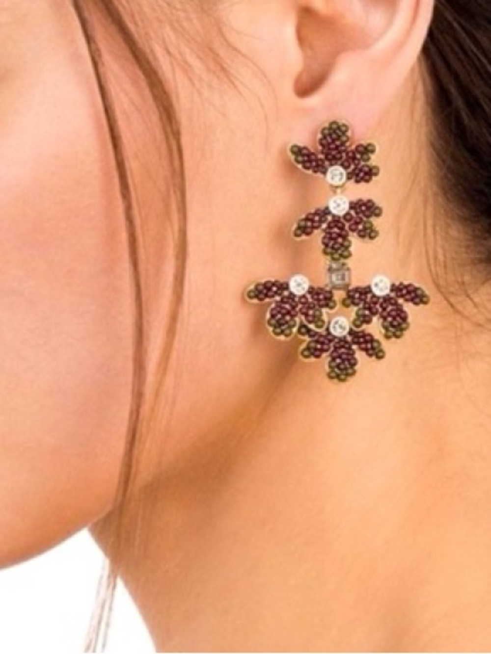 Stella & Dot Lindley Chandelier Floral Drop Earrings - Red and Gold